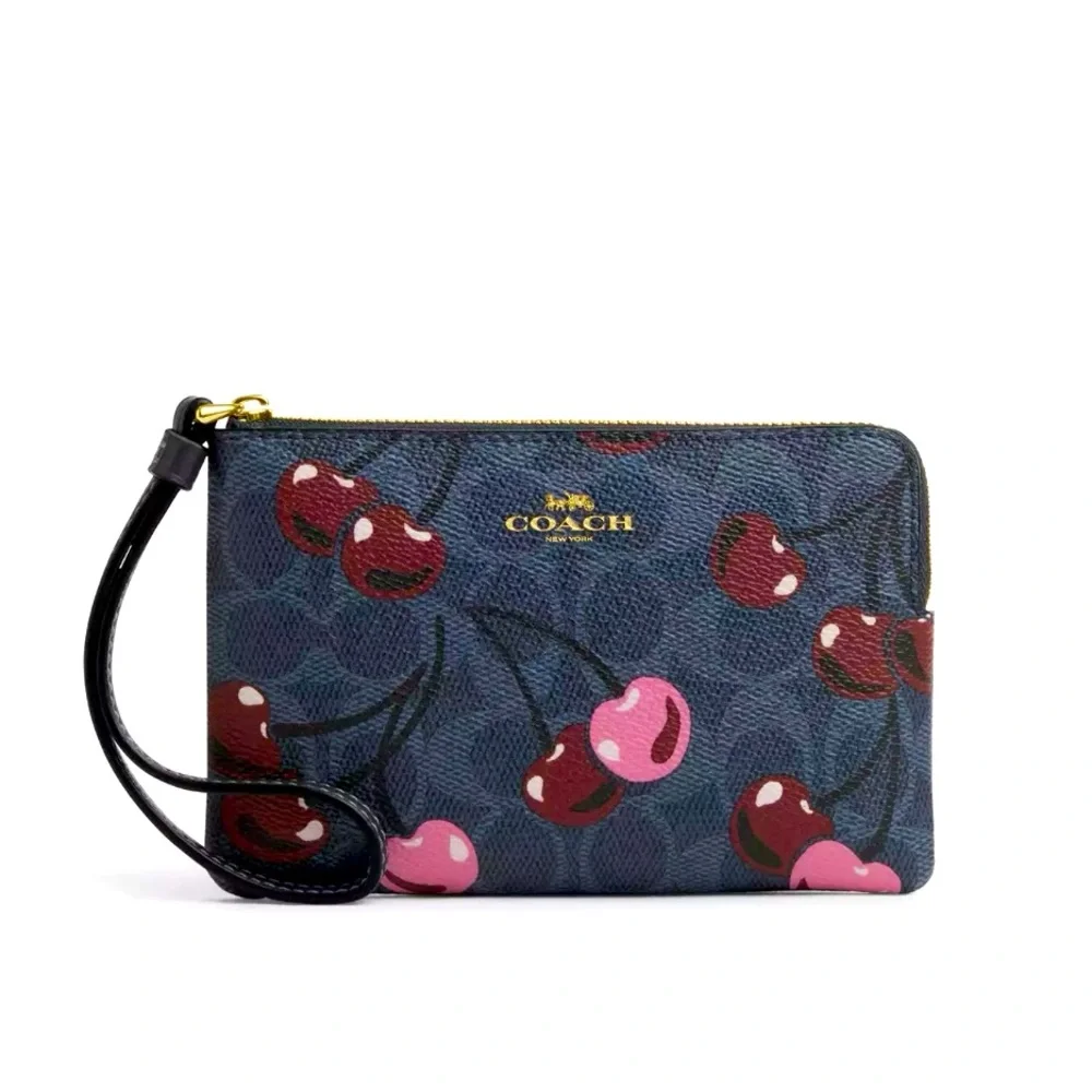 COACH Corner Zip Wristlet Signature Cherry Print - Picture 1 of 5